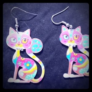 Fish Hook Cat Earrings